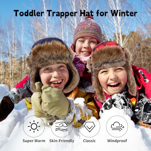 Kids Winter Trapper Hat Toddler Outdoor Warm Windproof Ushanka Aviator Hat Sherpa Fleece Lined Ski Cap for Boys Girls 1T-8T3