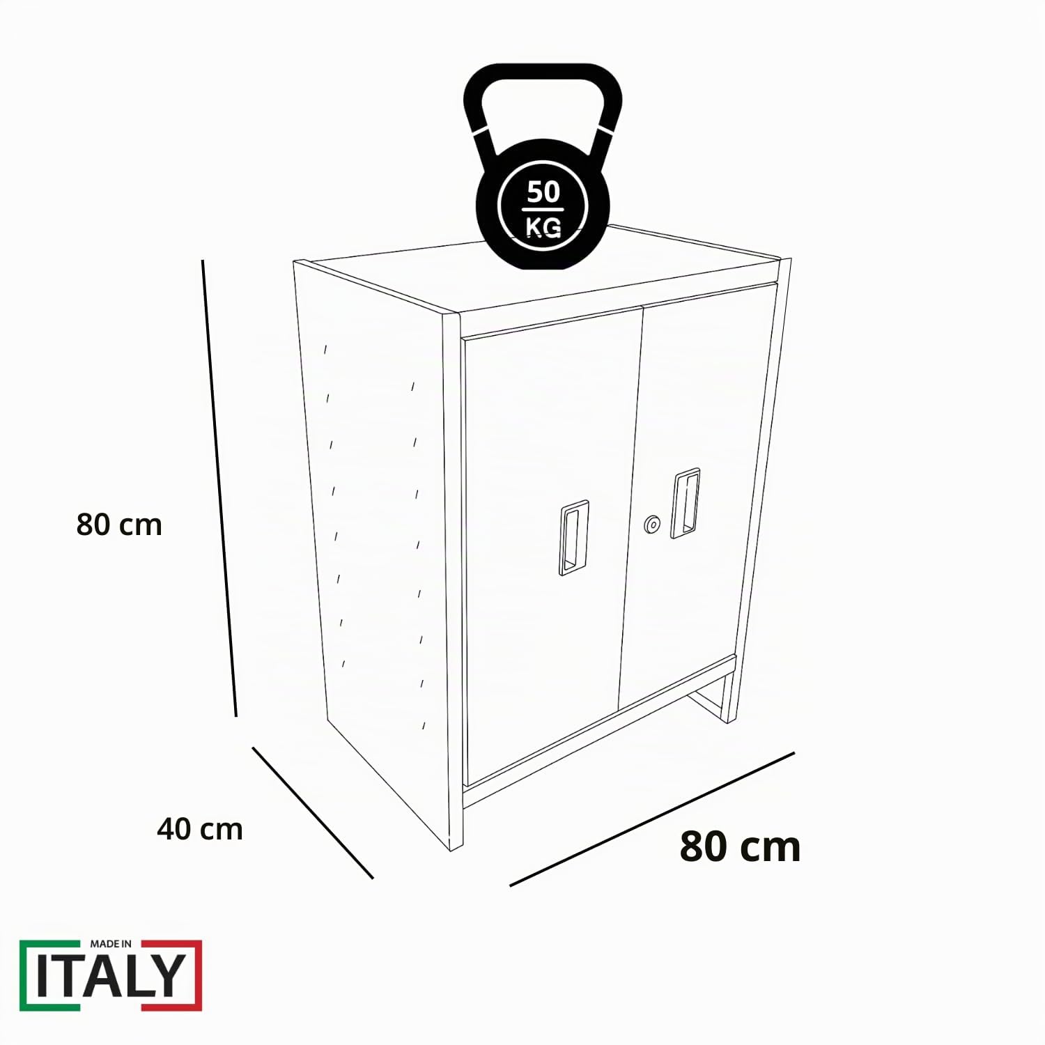 OWIJI Armadio in Metallo Armadietto 2 Ante Grigio Premium Quality Made in Italy Archivio Documenti 80 x 40 x 80 cm Serratura Doppia Chiave Ripiano Regolabile Casa Ufficio Garage Mobile Ufficio