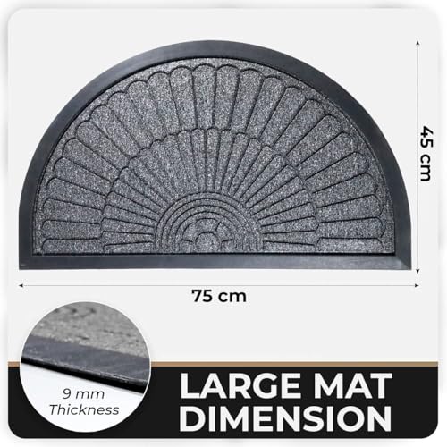 Image of Half Round Door Mat - Heavy Duty Welcome Mat for Front Door, Non-Slip Rubber Backing, Low Profile Indoor Outdoor Doormat, Semi-Circle Entry Rug for Porch, Garage, Patio, 45x75 cm