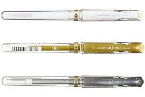 Uniball Signo Gel Ink Pens Silver Gold White Set of 3