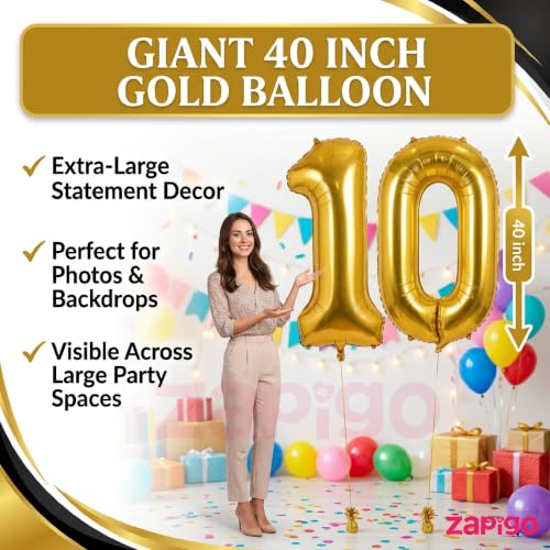 Image of Balloonistics Gold 40-Inch Foil Number 5 Balloon with Matching Number Candle - Combo Set for 5th Birthday, Anniversary, Party Decoration, Photo Booth Backdrop