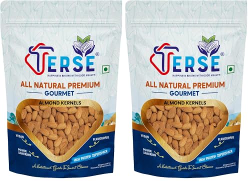 Image of TERSE Premium Natural Almonds 200g | Badam Giri, Healthy Snacks, Dry Fruits | Crunchy Nuts | High in Fiber | Rich in Protein | Magnesium | Phosphorus | Dietary Fibre | Zero Cholesterol (Pack of 2)