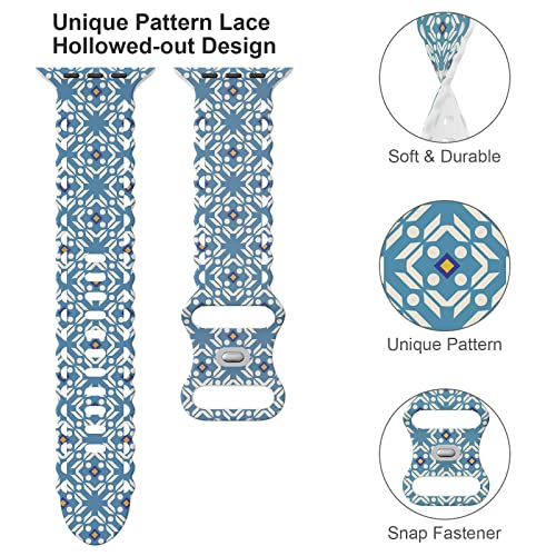 Image of Compatible with Apple Watch Band 41mm 40mm 38mm 49mm 45mm 44mm 42mm Women Girl, Victoria Print Lace Hollow-out Soft Silicone Sport Bands For iWatch Ultra SE Series 10 9 8 7 6 5 4 3 2, Vic-38