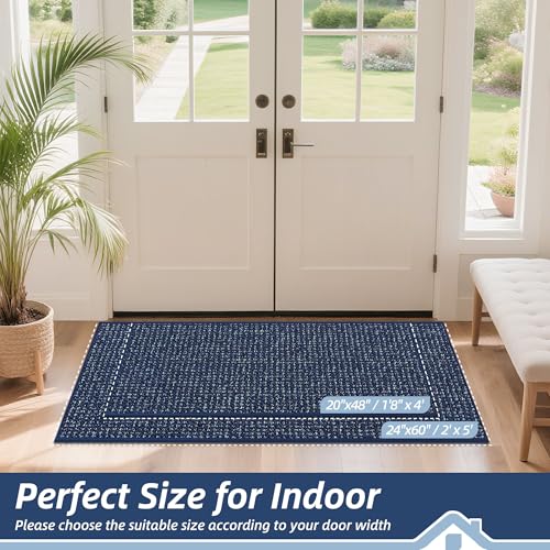 Image of BEQHAUSE Dirt Trapper Door Mat 24 inch x 60 inch, Non-Slip Washable Doormats Entrance Mat, Dirt Resistant and Absorbent Welcome Mat, Low Profile Floor Mats for Front Back Door and Entryway, Blue