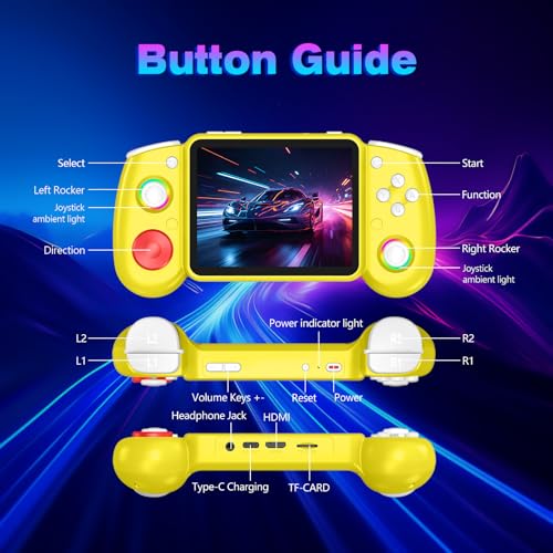 Image of RG43H Pro Retro Handheld Game Console, 4.3 Inch Retro Gaming Console with 4000mAh Battery, RK3562 Opensource Hand Held Games Console, EmuELEC&RGBOX Dual Systems Video Console, HDMI TV Output, Yellow