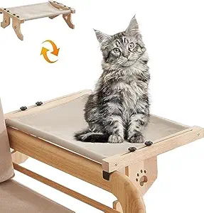 Indoor Cat Hammock Window Perch – Cordless cat Shelf seat with 4 Legs, Wood & Metal Frame with a Soft Bed No Drilling Required | Easy Adjustable 2 in 1 cat Bed for Windowsill, Floor & Bedside