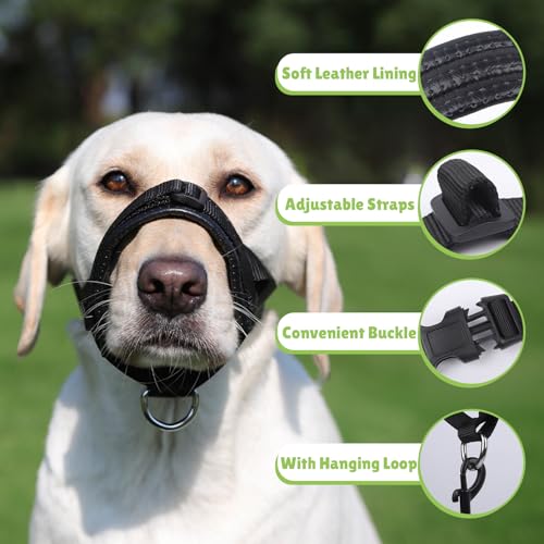 Maulkorb Mittlere/für Große Hunde,Fressschutz Hund, Verstellbarer Maulkorb aus Leder,Anti-Kau-Mundschutz für Hunde,Einstellbarer Mundumfang (L)