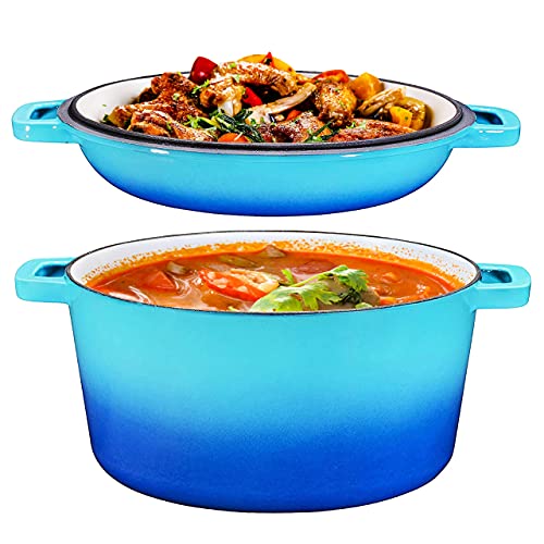 Bruntmor 2in1 Enamel Cast Iron Dutch Oven