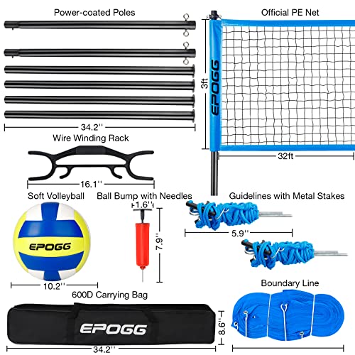 Hamino Volleyball Net Outdoor, Portable Volleyball Net System For Backyard With Adjustable Height Poles/Boundary Line/Pump/Carrying Bag For Outdoor, Backyard, Beach, Lawn Entertainment Sports #TOP2