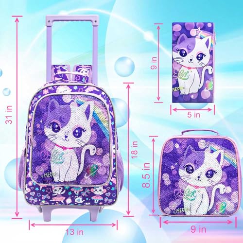 KLFVB Rolling Backpack for Girls Boys, Kids Roller Wheels School Bookbag with Lunch Bag, Wheeled School Bag for Children4