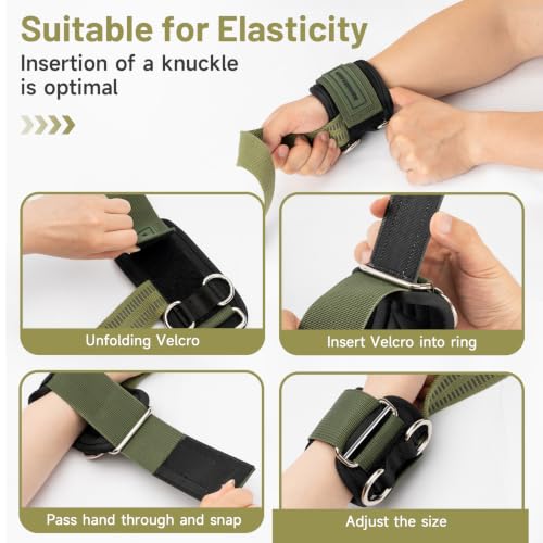 Image of MANUEKLEAR Non-Slip Wrist Straps for Weightlifting Deadlifting, Gym Lifting Straps with D Rings for Cable Machine Workout, 10mm Neoprene Padded Weight lifting Wrist Wraps for Men Women (Green, M (16.0-19.0 cm))