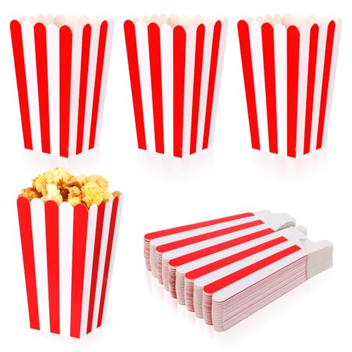 TIESOME 24 cajas de palomitas de maíz rojas, pequeños cubos de aperitivos, fiestas de carnaval, mini recipientes de papel para palomitas de maíz y caramelos, recipientes de papel para fiestas de cine