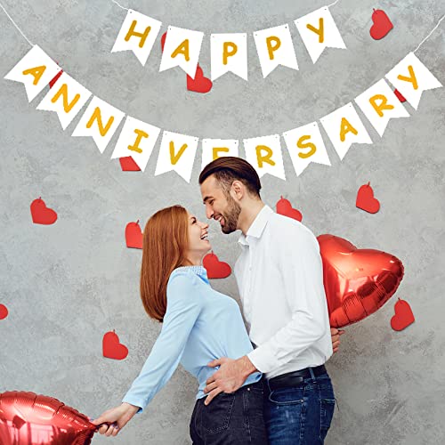 Image of White Happy Anniversary Banner, Party Supplies for Wedding Birthday Party Ceremony Decoration
