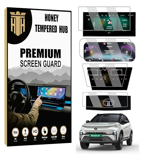 Image of (PACK OF 4 Screen Guard For TATA NEXON EV 2023-2026 /10.25 INCH INFOTAINMENT + STEERING + INSTRUMENT CLUSTER + AC PANEL Protector [Not Tempered Glass] (Nexon.Ev)