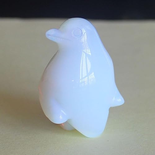 Miniatura 3 de Figura de pingüino de cristal tallada a mano, estatua tallada en animales, decoración del hogar de oficina, 1.5 pulgadas (opalito blanco)