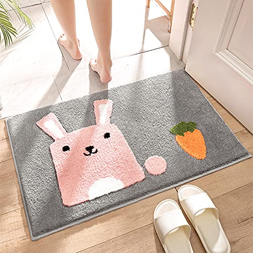 Ankah Bath Mat Cute Shower Rug, Luxury Shaggy High Absorbent And Anti Slip, Machine Washable Fit For Bathtub, Shower And Bath Room, 18" X 26", Lovely Rabbit #TOP6