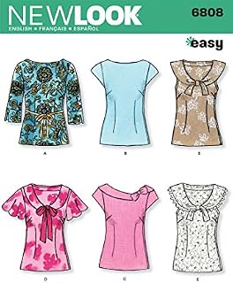 New Look Sewing Pattern 6808: Misses Tops, Size A, Cotton, White, A (8-10-12-14-16-18)