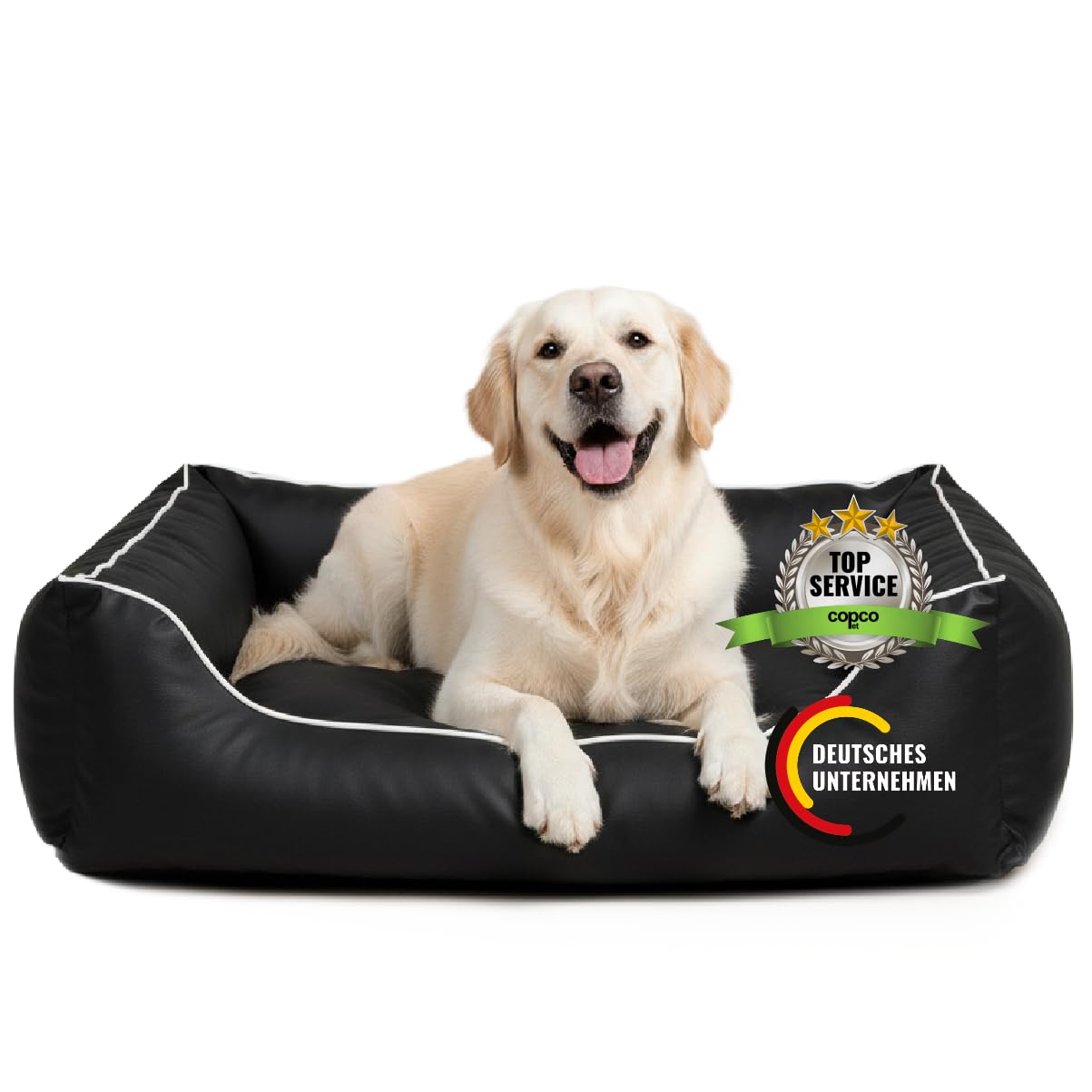 Cama para perros CopcoPet Rocco 2 en 1, impermeable y de piel sintética, con colchón de plástico para perros con espuma de copos o espuma viscoelástica ortopédica