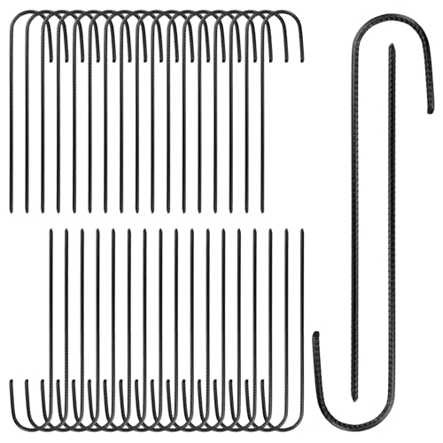 SENJEOK Black Galvanized Rebar Stakes, J Hook Ground Anchors for Trampoline, Fence, Camping Tent, 12 Inch, 36 Pack