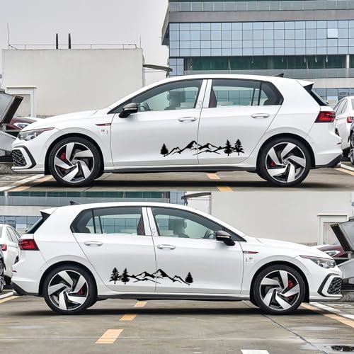 Image of 2PCS Car Side Sticker Rear Window Mountain Tree Forest Pattern Decal, DIY Vinyl Decal Accessories for Car Truck SUV RV Camping Trailer, 47.24 inchx9.84 (Gloss Black)