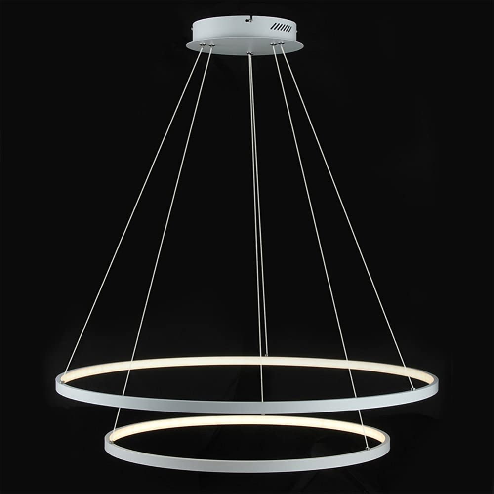 Ring Circle LED Pendant Light, Modern Metal Acrylic Chandelier Height Adjustable Hanging Lamp For Living Room, Bedroom, Dining Table,White+Warm White-40＋60cm 63W