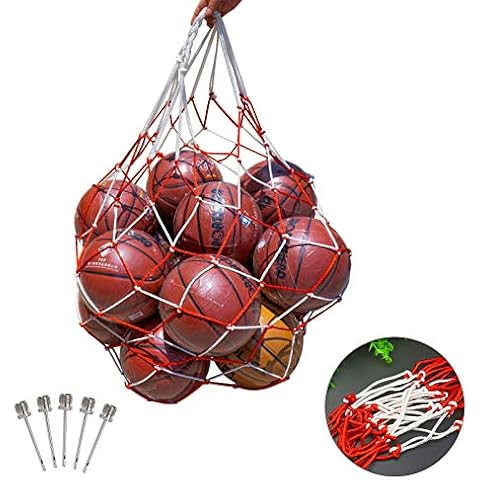 TAZEMAT Football Basketball Carrying Net Bag Large Soccer Volleyball Rugby Heavy Duty Mesh Storage Sack with Drawstring Closure Durable Portable Gym Toy Ball Bags and 5PCS Ball Inflator Needles Cover