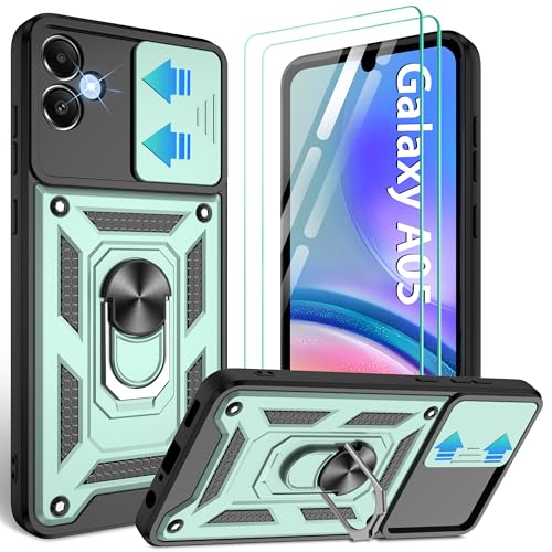 Gritup for Samsung Galaxy A05 Case with Screen Protector[2 Pcs] with Slide Camera Cover, 360°Rotation Ring Kickstand丨 [Military Grade] Heavy Duty Shockproof Protection,Dark Green - image 1
