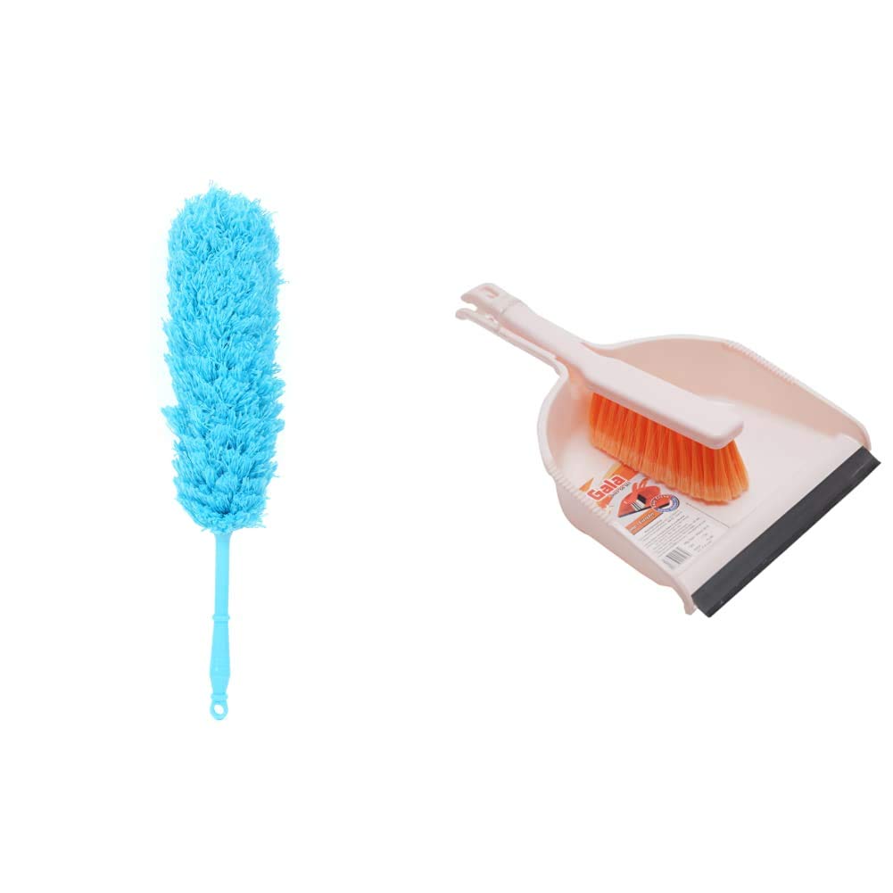 Gala - 153070 Multipurpose Microfiber Duster for Home and Car Use (Blue)+Gala Dustgo Set Brush Set with Dustpan (Assorted Colour) (132759)