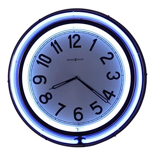 Howard Miller Studio Neon Wall Clock - Soft Glow White Inner & Blue Outer Ring – Vintage Decorative Metal Round Timepiece - Battery Operated - for Living Room, Office, Bedroom, Game Room