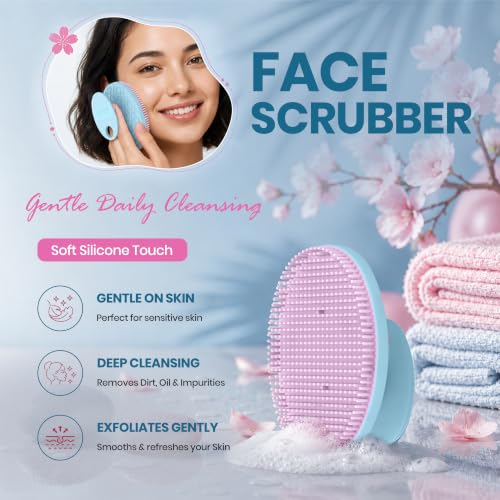 Image of KROYWEN Ultra Soft Primum Body&Back Exfoliation Combo Kit, Long Handle Back Brush; Face Scrubber Primum Brush; Soft Big Body Scrubber Brush; Royal Scalp Massager for Hair And Beard Buffer Spazzola; Strong Adhesive Hook-4pic |BPA-Free| for Men and Women.