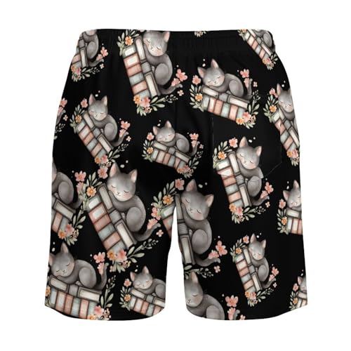 Pantalones cortos de playa con estampado original de gatos durmiendo sobre libros 6