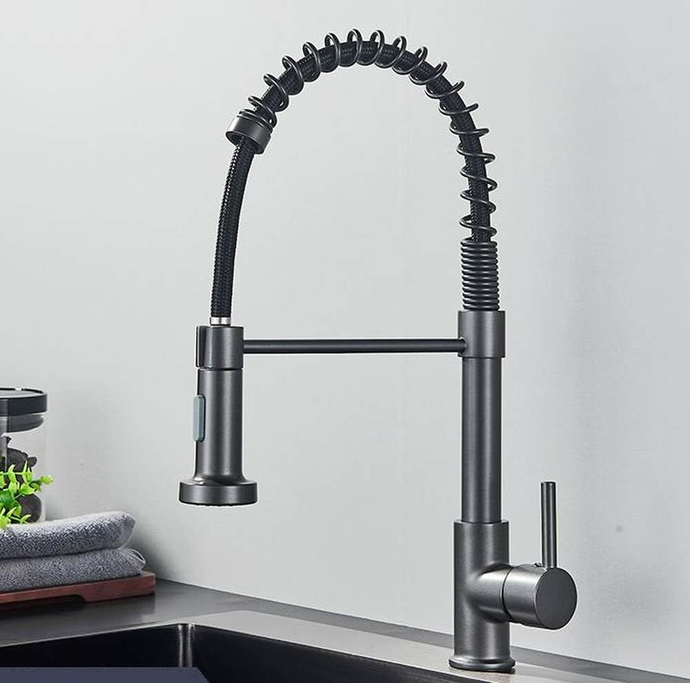 BHFPFZA Modern Matte Black Kitchen Sink Faucet with Pull Down Sprayer Single Handle Mixer Tap with 360 Rotation Feature