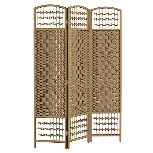 HOMCOM Biombo Plegable de 3 Paneles, 120x170 cm, Biombo Separador de Ambientes de Cuerda de Papel, Marco de Madera, Decoración para Dormitorio, Salón, Natural