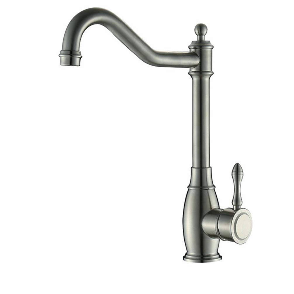 ZYCHSJXA Nickel Kitchen Faucet,Single Handle Single Hole Deck Mounted Tap Stainless Steel Mixer Taps, Wash Vegetable Faucet