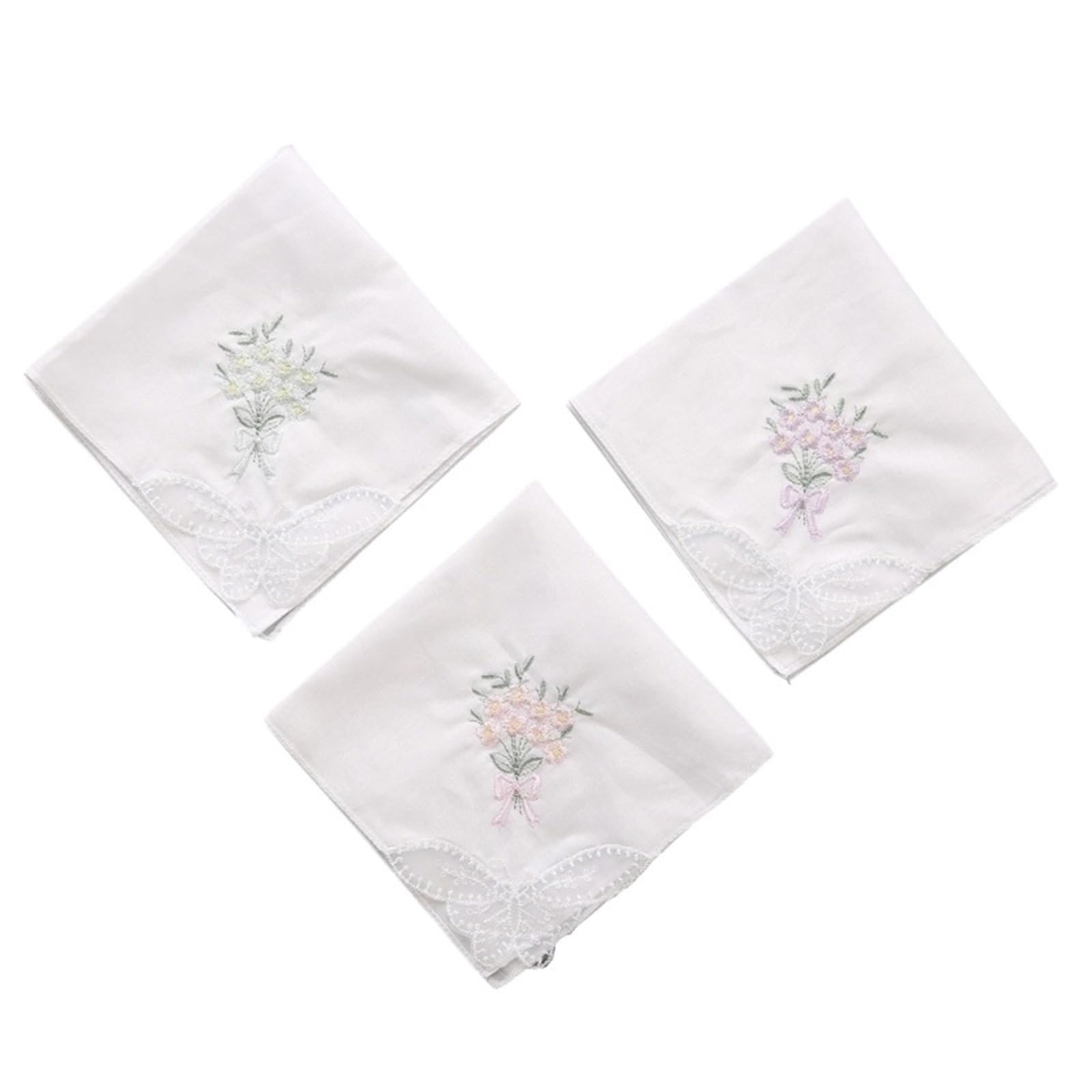 Damen-Taschentücher aus Baumwolle mit Stickerei, weiche, einfarbige Blumen Spitzenbesatz Stofftaschentücher(12pcs-B)