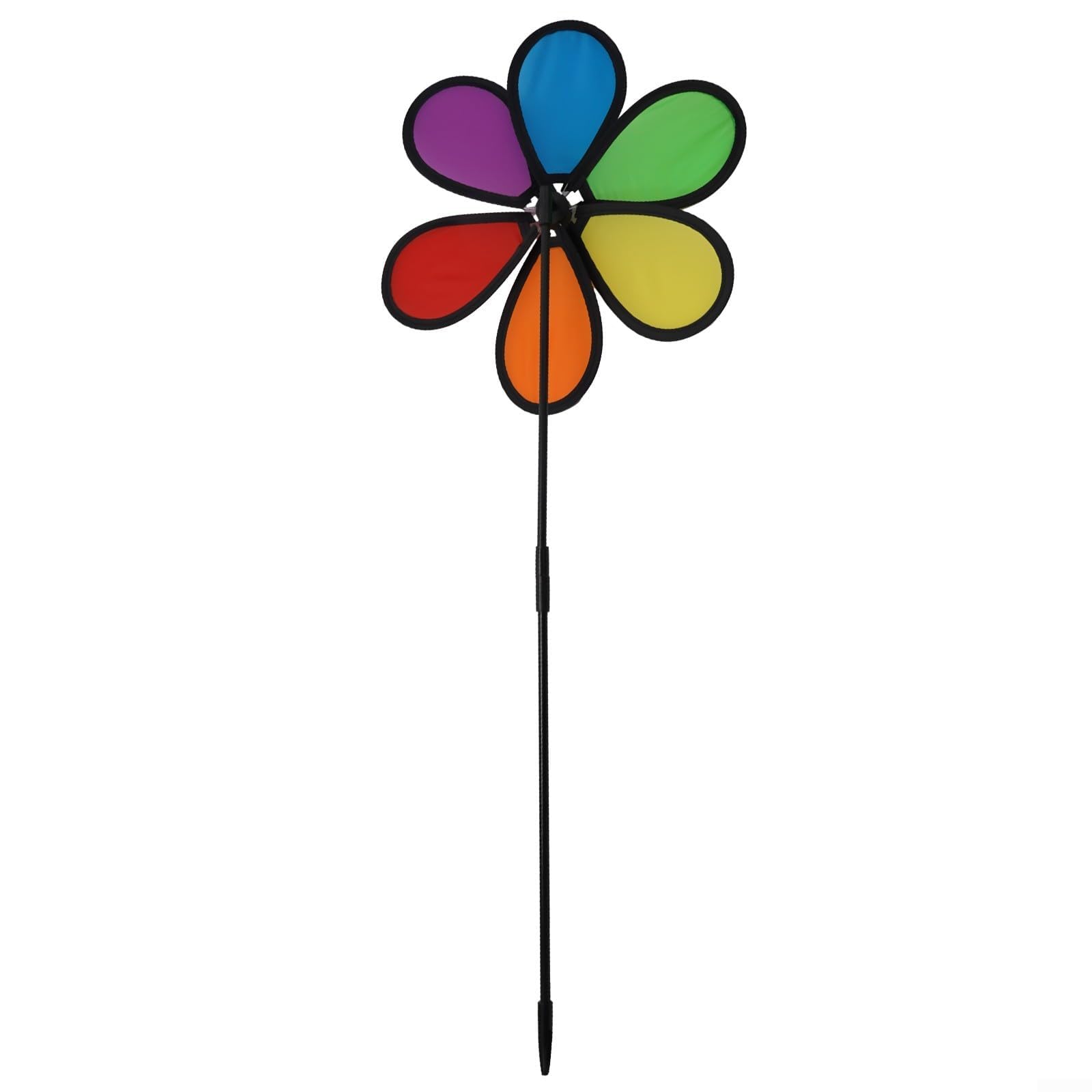 Molinillo de viento de tela colorida con cuchillas en hexacromía con bordes negros, varilla de fibra de vidrio, molinete de 28 cm para decoración del hogar, jardín, patio, adornos al aire libre y