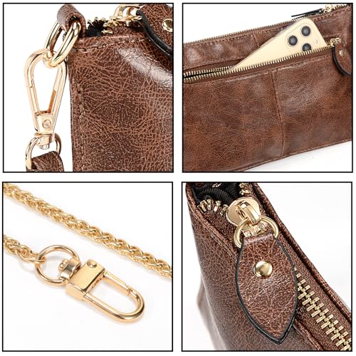 Image of YALUXE Genuine Leather Wristlet Handbags Purses Cell Phone Pocket Clutch Wallet Crossbody Bags for Women