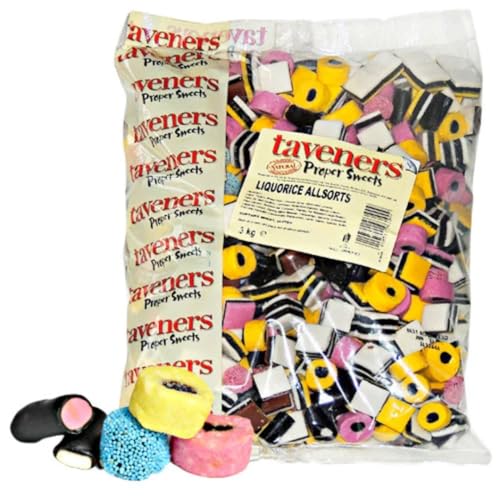Image of Taveners Liquorice Allsorts - 3kg Bulk Pack | Classic British Sweets | Variety of Shapes & Flavors | Perfect for Sharing, Parties, & Candy Buffets