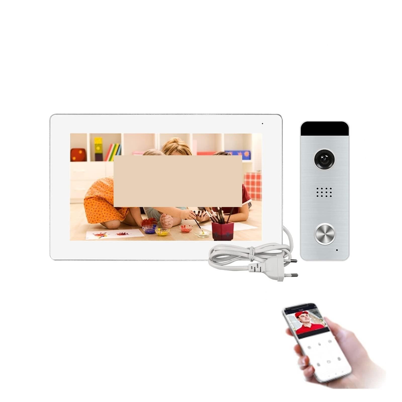Telecamera per campanello wireless di videocitofono Tuya Smart Alimentatore integrato Videocitofono Full Touch Screen Telecamera super grandangolare per Case, Appartamenti, Uffici(Size:J-B6-P207W-M721