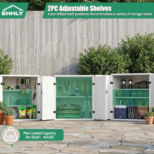 Image of EHHLY Heavy Duty Small Storage Cabinet Outdoor Weatherproof, 14 Cuft Garage Storage Cabinet with 2 Adjustable Shelves, Lockable Kitchen Pantry Closer Organizer, 31Wx23Lx34H, Polar White