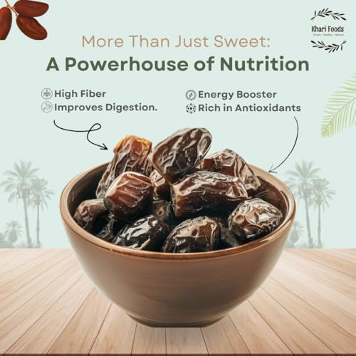 Image of Khari Foods - Black Royal Dates - 1kg Premium Khajoor - High Fibre, No Added Sugar, No Preservatives - Soft Healthy Dry Dates for Energy, Immunity Support and Everyday Wellness