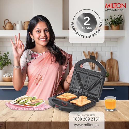 Image of Milton Grill Sandwich Maker HSM033 | 750 Watt Electric Sandwich Griller & Toaster for Home | Non-Stick Grill Plates | Auto Cut-Off | Heat Resistance Body, Cool Touch Handle | 2-Year Warranty | Silver