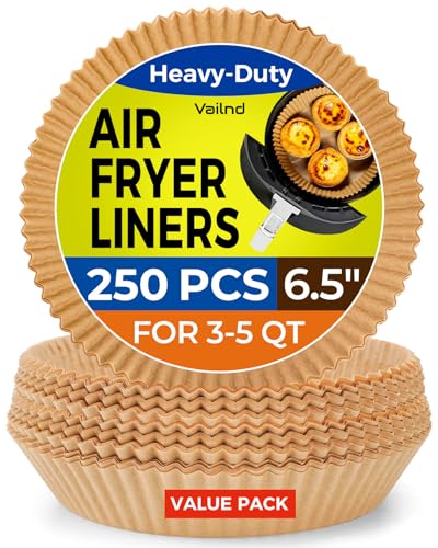 250 Pcs Air Fryer Liners Disposable, 6.5" Round Unbleached Parchment Paper Sheets for Airfryer Basket, Non-Stick & Leakproof Baking Liners for Oven Pan
