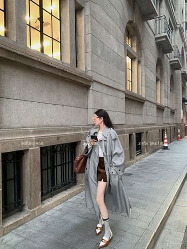 utcoco Womens 2025 Fashion Double Breasted Long Trench Coat Windproof Classic Lapel Overcoat with Belt 5