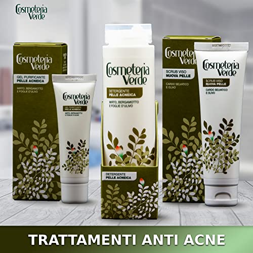Mejor Exfoliante Facial Natural Italiano | Cosmeteria Verde | Gel exfoliante que elimina delicadamente las capas superiores de la piel | Depuración de acné, granos, comedones y piel grasa