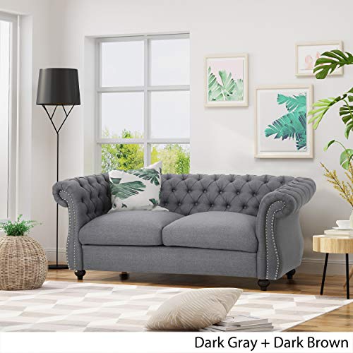 Gdfstudio Christopher Knight Home Kyle Traditional Chesterfield Loveseat Sofa, Gray And Dark Brown, 61.75 X 33.75 X 27.75 & 310365 Living Room Chairs, Dark Gray + Dark Brown #TOP3