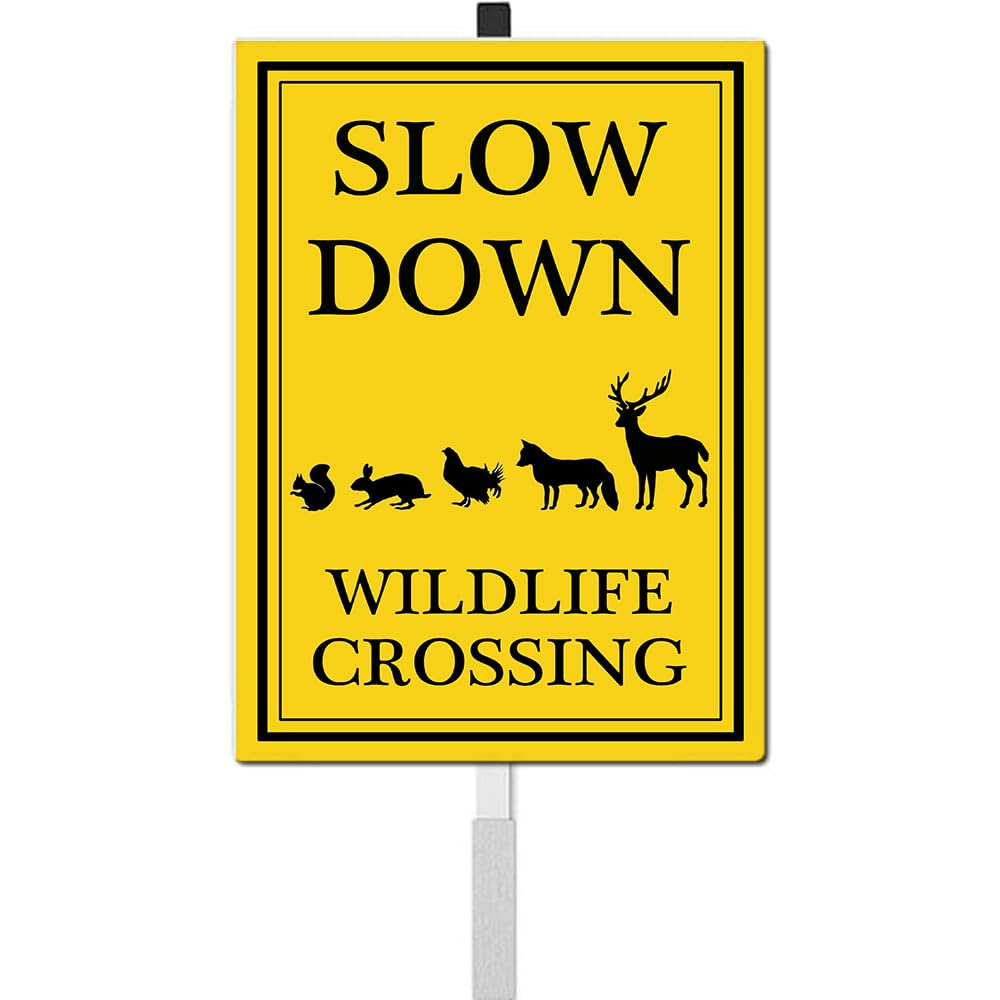 Slow Down Yard Signs with Stake Wildlife Crossing Safety Sign for Street Rustproof Reflective Aluminum Caution Drive Slowly Watch for Wildlife Sign Garden Animal Sign for Neighborhoods