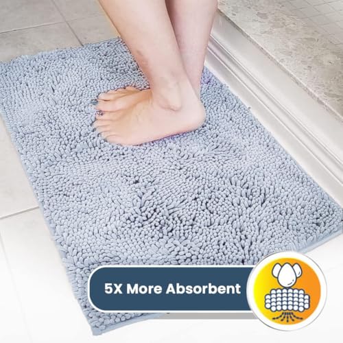 Muddy Mat® AS-SEEN-ON-TV Highly Absorbent Microfiber Door Mat and Pet Rug, Non Slip Thick Washable Area and Bath Mat Soft Chenille for Kitchen Bathroom Bedroom Indoor and Outdoor - Baby Blue 19"X30"