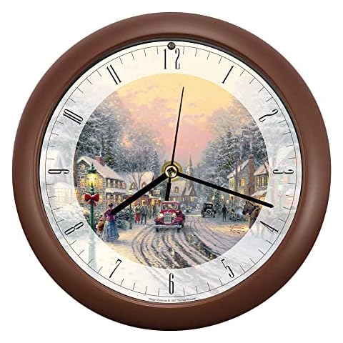 Mark Feldstein & Associates Christmas Clock Thomas Kinkade Village, 8", Bronze Cover