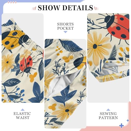 Boys' Pants Red Yellow Ladybugs Flowers Long Bottoms Jogger Pants Elastic Waist Trousers with Pockets S-XL4